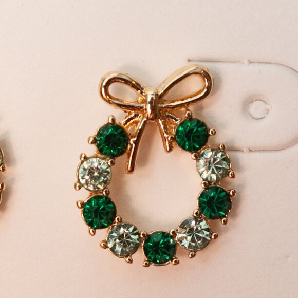 NWT J. Crew Winter Wreath Post Earrings in Crystal and Emerald - Picture 5 of 9